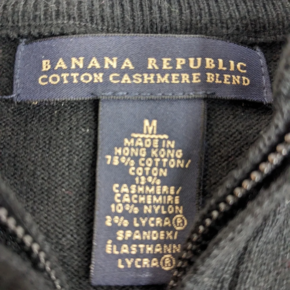 Banana Republic cashmere blend black and gray striped half zip medium [164]